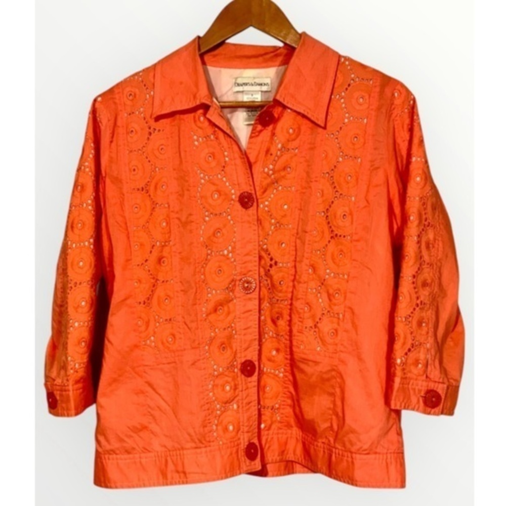 Draper’s & Damon’s Orange Eyelet 3/4 Sleeve Cotton Jacket S